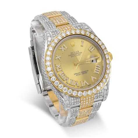 rolex datejust iced out gold|iced out rolex for sale.